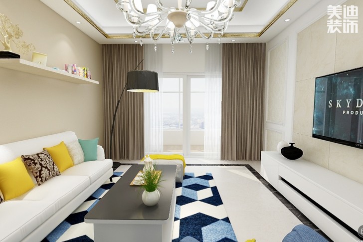 東岳怡景107平現(xiàn)代風(fēng)格裝修效果圖--客廳