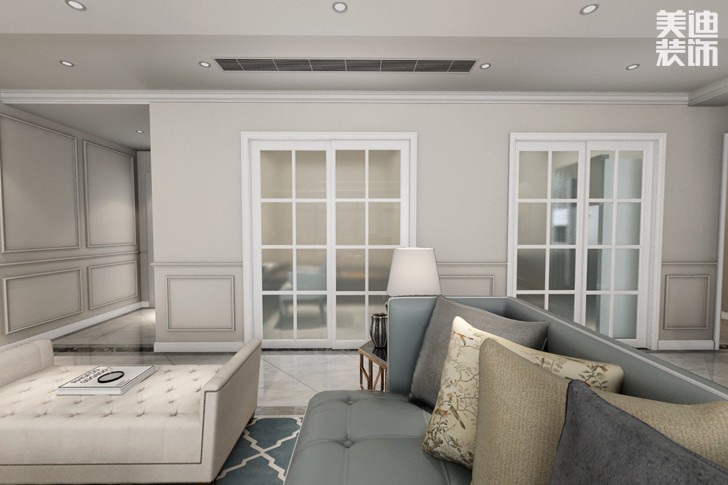 天祥水晶灣160平米輕奢美式風格裝修效果圖--客廳