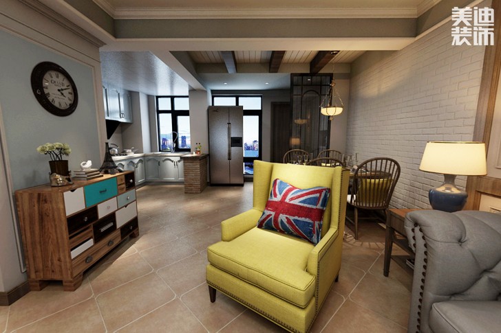 世茂鉑翠灣150平米美式風格裝修效果圖--客廳