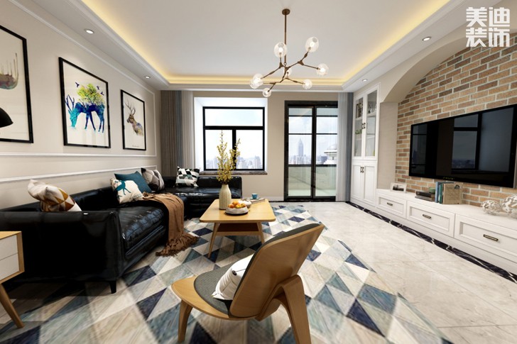 五一大道202135平米簡美風格裝修效果圖--客廳