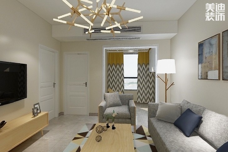 合能洋湖公館86平米現代北歐風格裝修效果圖--客廳