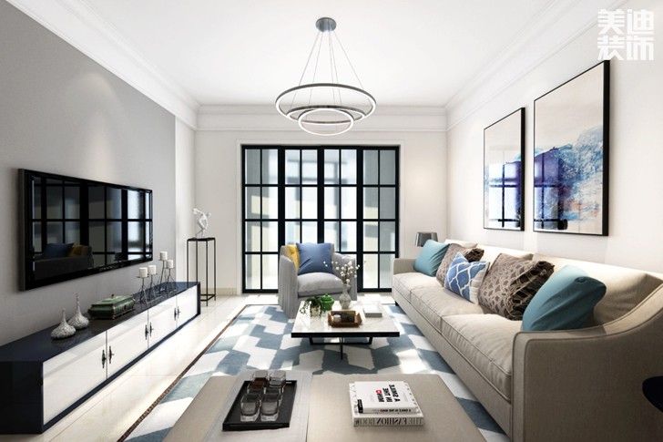 潤(rùn)和長(zhǎng)郡98平米現(xiàn)代簡(jiǎn)約風(fēng)格裝修效果圖--客廳