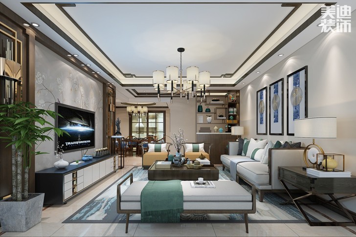 早谷塘小區(qū)125平米中式風(fēng)格裝修效果圖--客廳