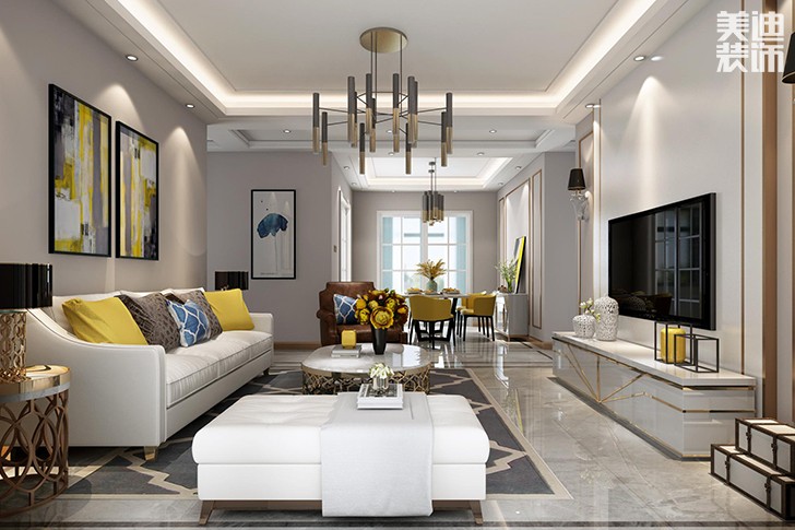 新華聯夢想城109平現代輕奢風裝修案例效果圖--客廳