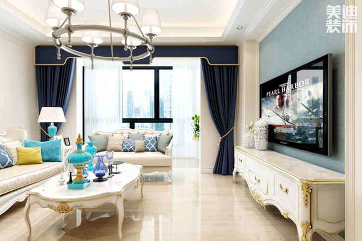 鑫城佳園160平米簡歐風格裝修效果圖--客廳