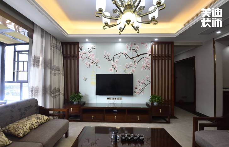艾美瀟湘130平米中式風格裝修案例實拍圖--客廳