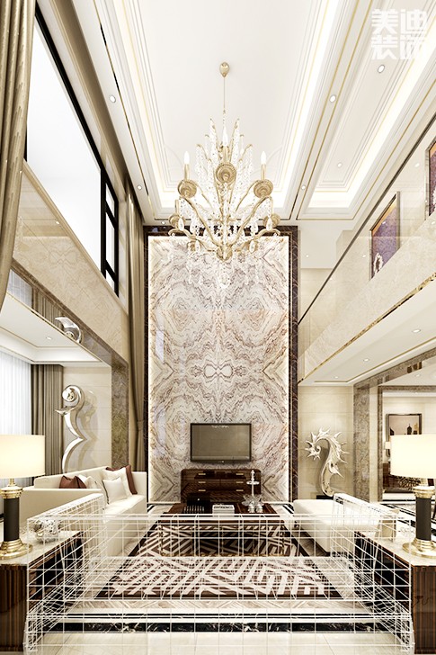 綠地之窗220平米港式風格風格裝修案例效果圖--客廳