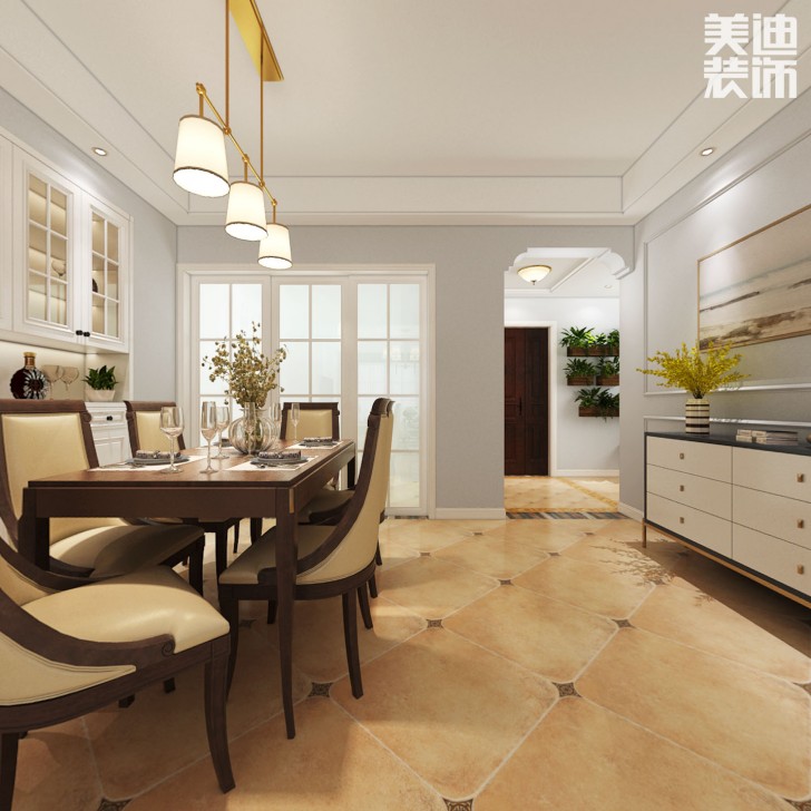 八方小區140平米簡美風格裝修案例效果圖--餐廳