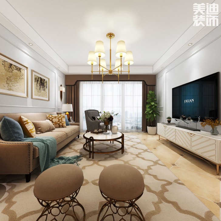 八方小區140平米簡美風格裝修案例效果圖--客廳