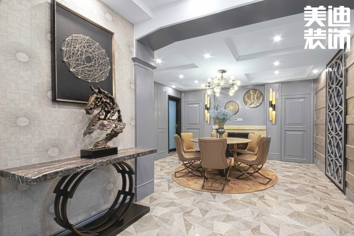 北辰定江洋260㎡現代混搭風格裝修案例實拍圖-玄關