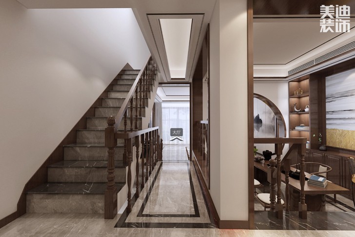 南山蘇迪亞諾500平米新中式風格裝修案例效果圖--過道