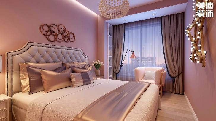 君華御庭87平方米法式網紅風格裝修案例效果圖--臥室