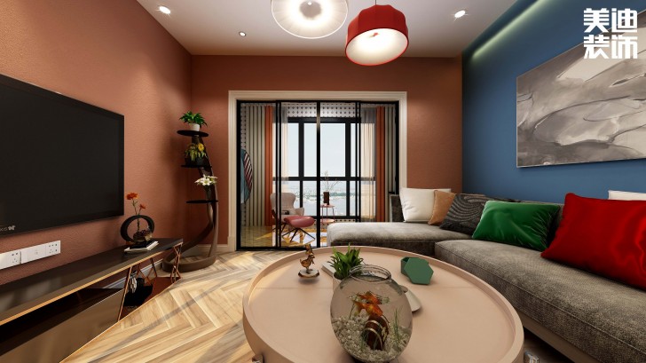 福捷.華中城124平方米折衷主義混搭風格案例效果圖--客廳