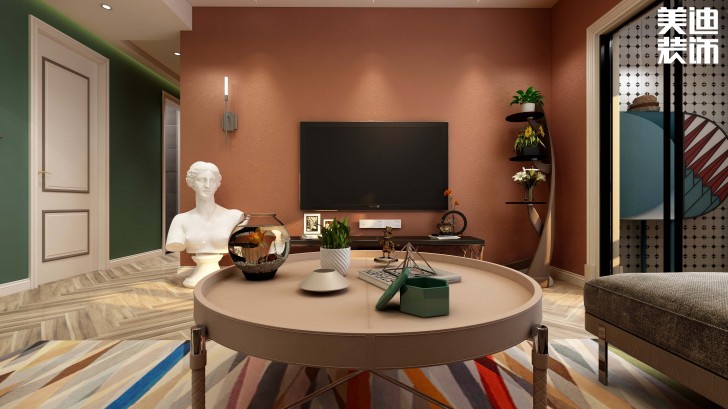 福捷.華中城124平方米折衷主義混搭風格案例效果圖--客廳