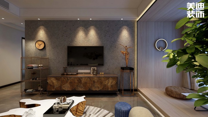 濱江中心城117平方米現代輕奢風格案例效果圖--客廳
