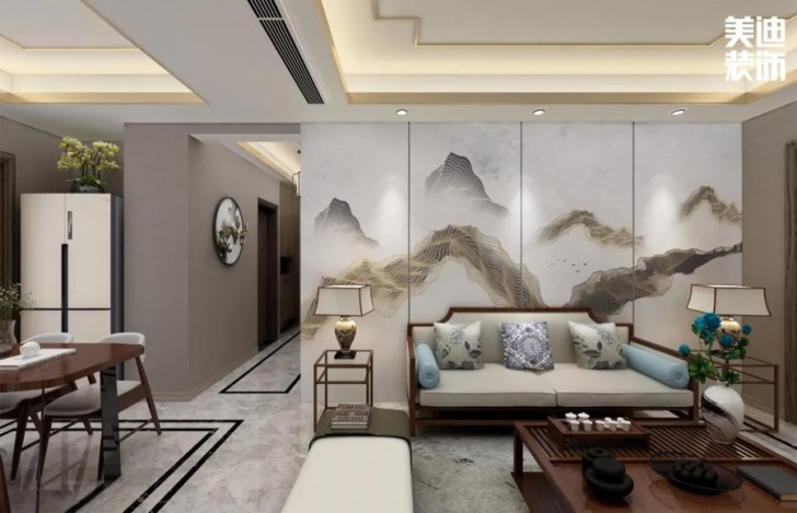 北大資源理想家園116平方米新中式案例效果圖--客廳