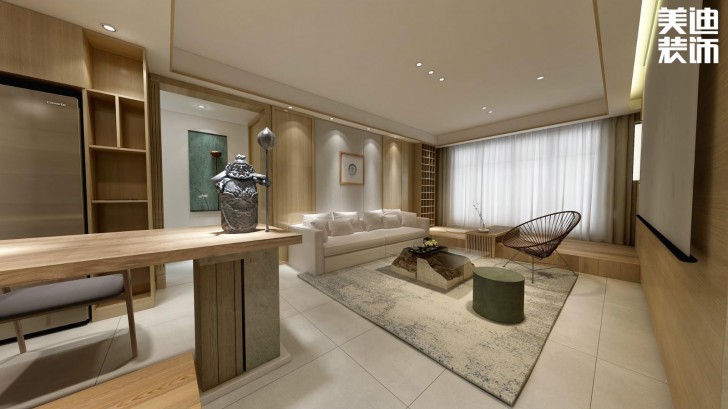 萬達湖公館100平米新中式風格案例效果圖--客廳