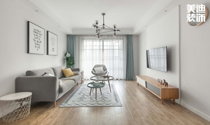 鑫遠御文臺100平方米北歐風格案例效果圖--客廳