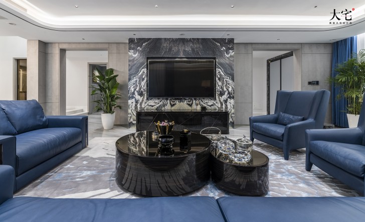 青竹湖曦園800平方米現(xiàn)代極簡(jiǎn)風(fēng)案例效果圖-客廳