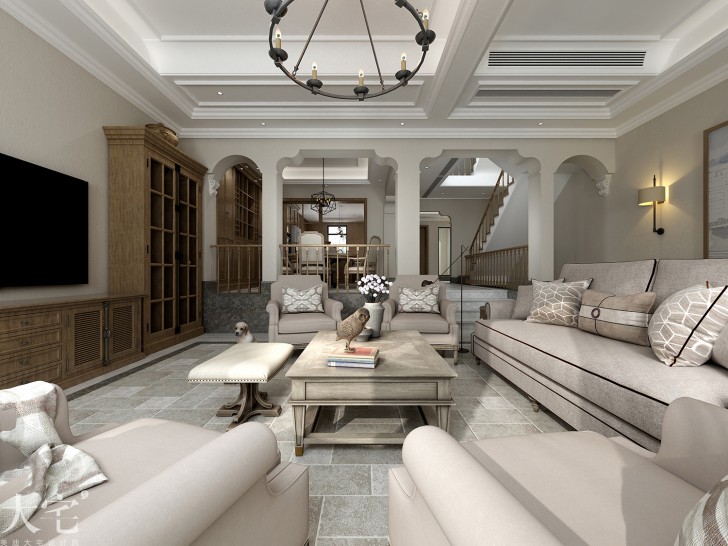 水印加州300平方米美式風格案例效果圖-客廳