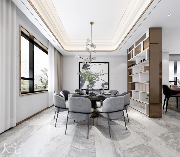 梅溪香山500平方米現代輕奢風格案例效果圖-餐廳