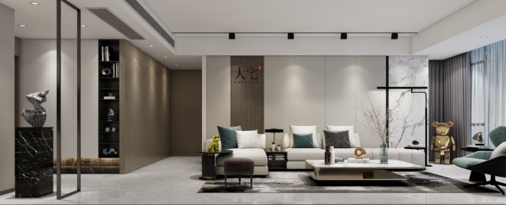 凱樂微谷200平方米現代輕奢風格案例效果圖-客廳