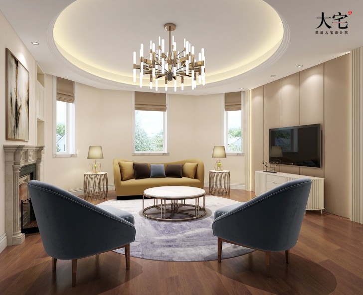 青竹園云樹苑800平方米現代輕奢風格案例效果圖-家庭廳