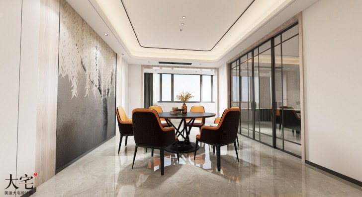 湘江壹號245平方米現代風格案例效果圖-餐廳
