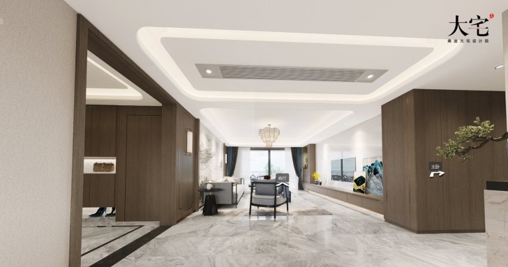 湘江壹號245平方米新中式風格案例效果圖-客廳