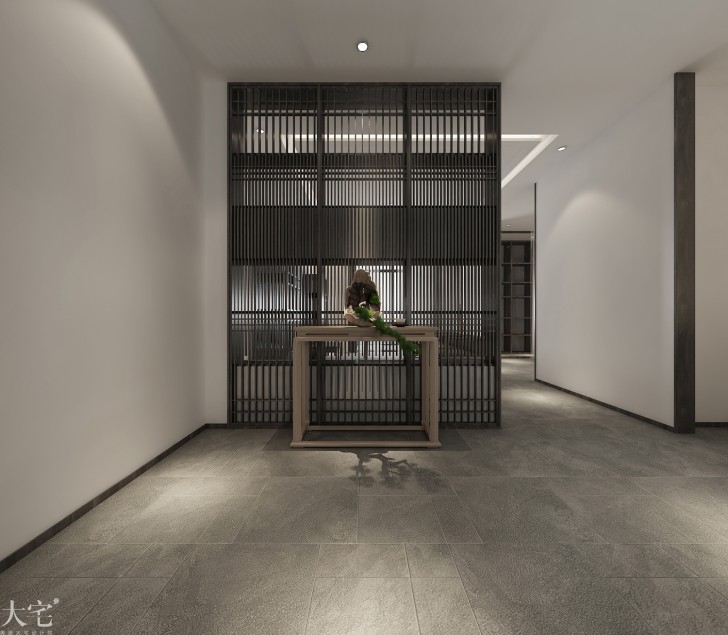 樹木嶺自然公寓120平方米新中式風格茶室案例效果圖-玄關