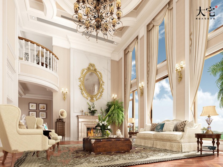 昆侖和府1300平方米美式風格案例效果圖-客廳