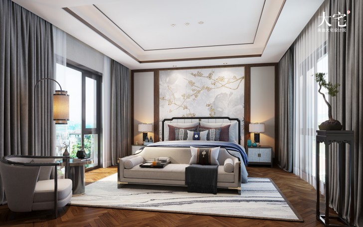 橘郡禮頓山620平方米中式風格案例效果圖-臥室