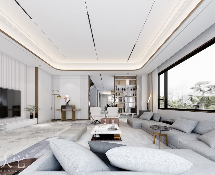 梅溪香山500平方米現代輕奢風格案例效果圖-客廳