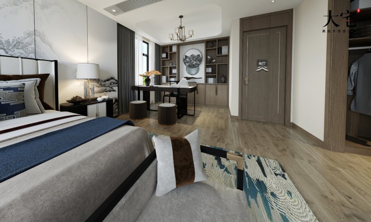 湘江壹號245平方米新中式風格案例效果圖-臥室