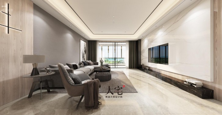 湘江壹號245平方米現代風格案例效果圖-客廳