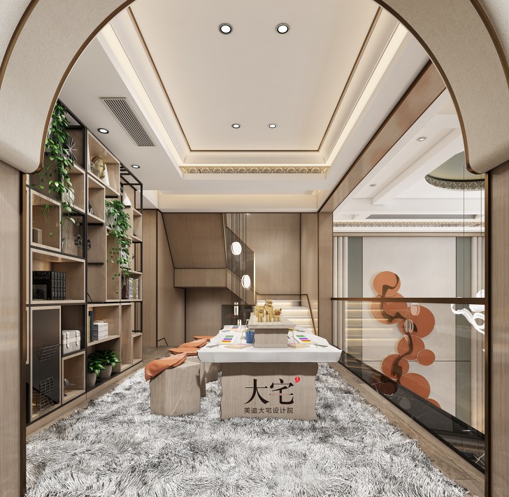 龍湖湘風(fēng)原著260平方米簡美風(fēng)格案例效果圖-會客廳