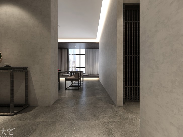 樹木嶺自然公寓120平方米新中式風格茶室案例效果圖-過廳