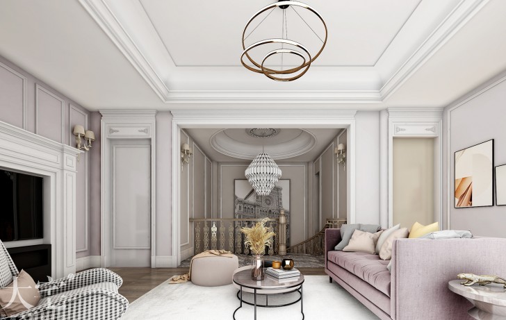 水岸新都600平方米法式風(fēng)格案例效果圖-起居室
