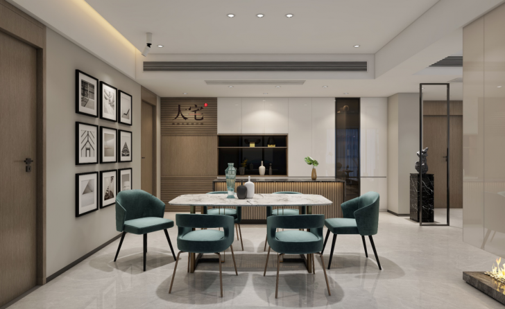 凱樂微谷200平方米現代輕奢風格案例效果圖-餐廳