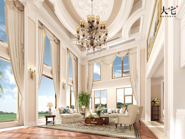 昆侖和府1300平方米美式風格案例效果圖-客廳