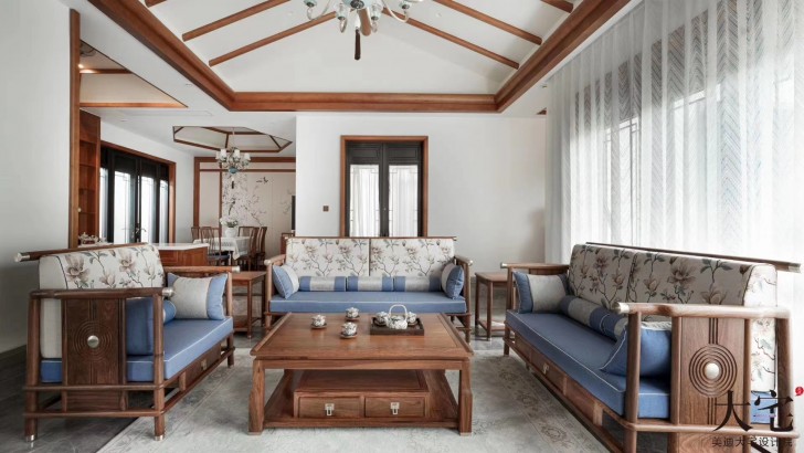 綠城青竹園桃李春風185平方米新中式風格案例效果圖-茶室