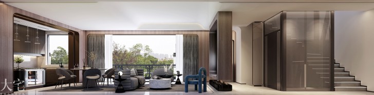 綠城高爾夫小鎮400平方米現代輕奢風格案例效果圖-客廳