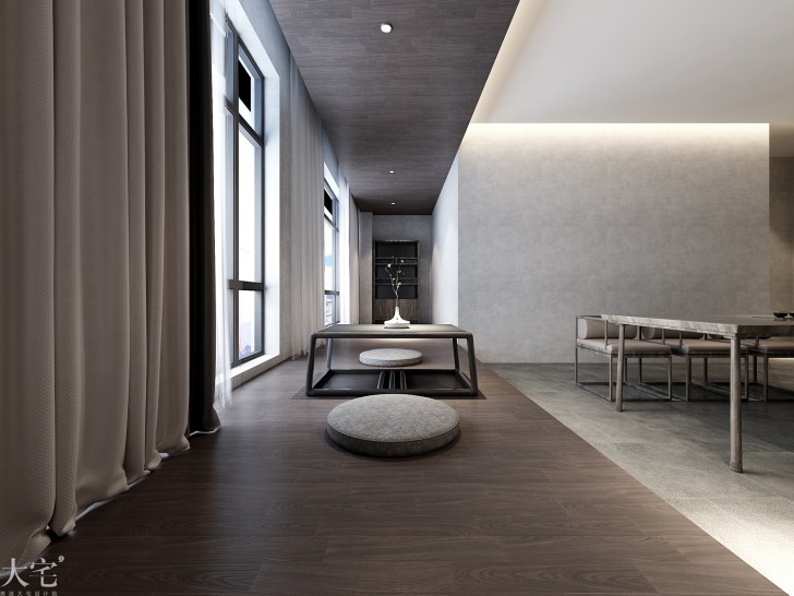 樹木嶺自然公寓120平方米新中式風格茶室案例效果圖-陽臺