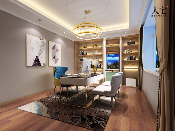 青竹園云樹苑800平方米現代輕奢風格案例效果圖-書房