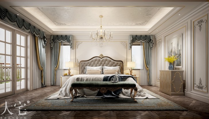水岸新都600平方米法式風(fēng)格案例效果圖-臥室