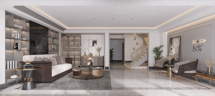 北大資源理想家園460平方米現(xiàn)代輕奢風(fēng)格案例效果圖-客廳