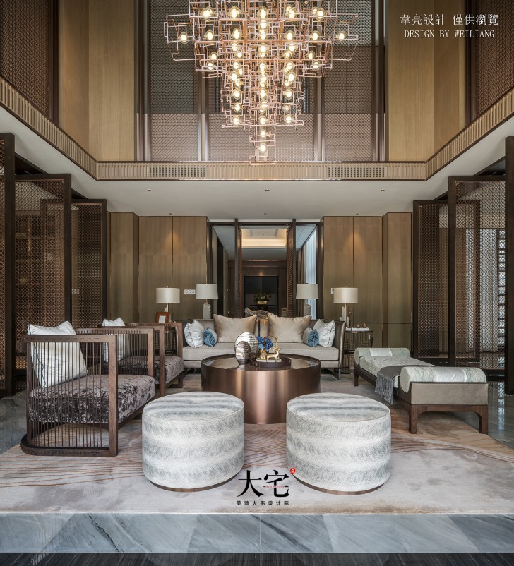 云南拾翠沉香483平方米新中式風格樣板間案例效果圖-客廳