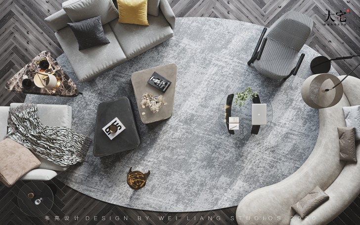 保利天禧240平方米現(xiàn)代極簡風(fēng)格案例效果圖-客廳