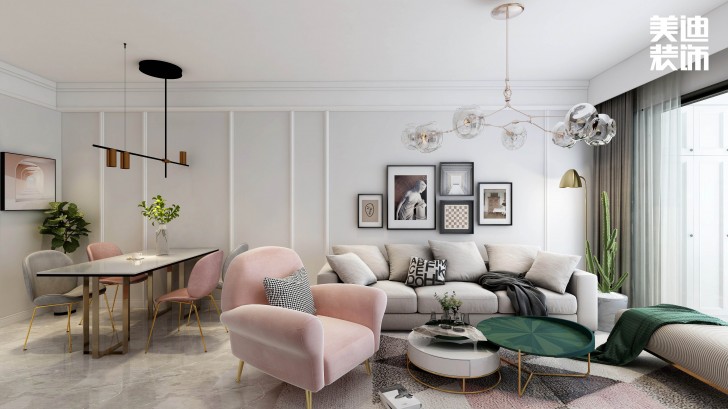 君合天璽99平方米北歐風格案例效果圖—客廳