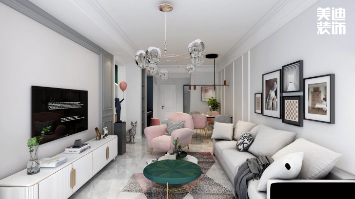 君合天璽99平方米北歐風格案例效果圖—客廳